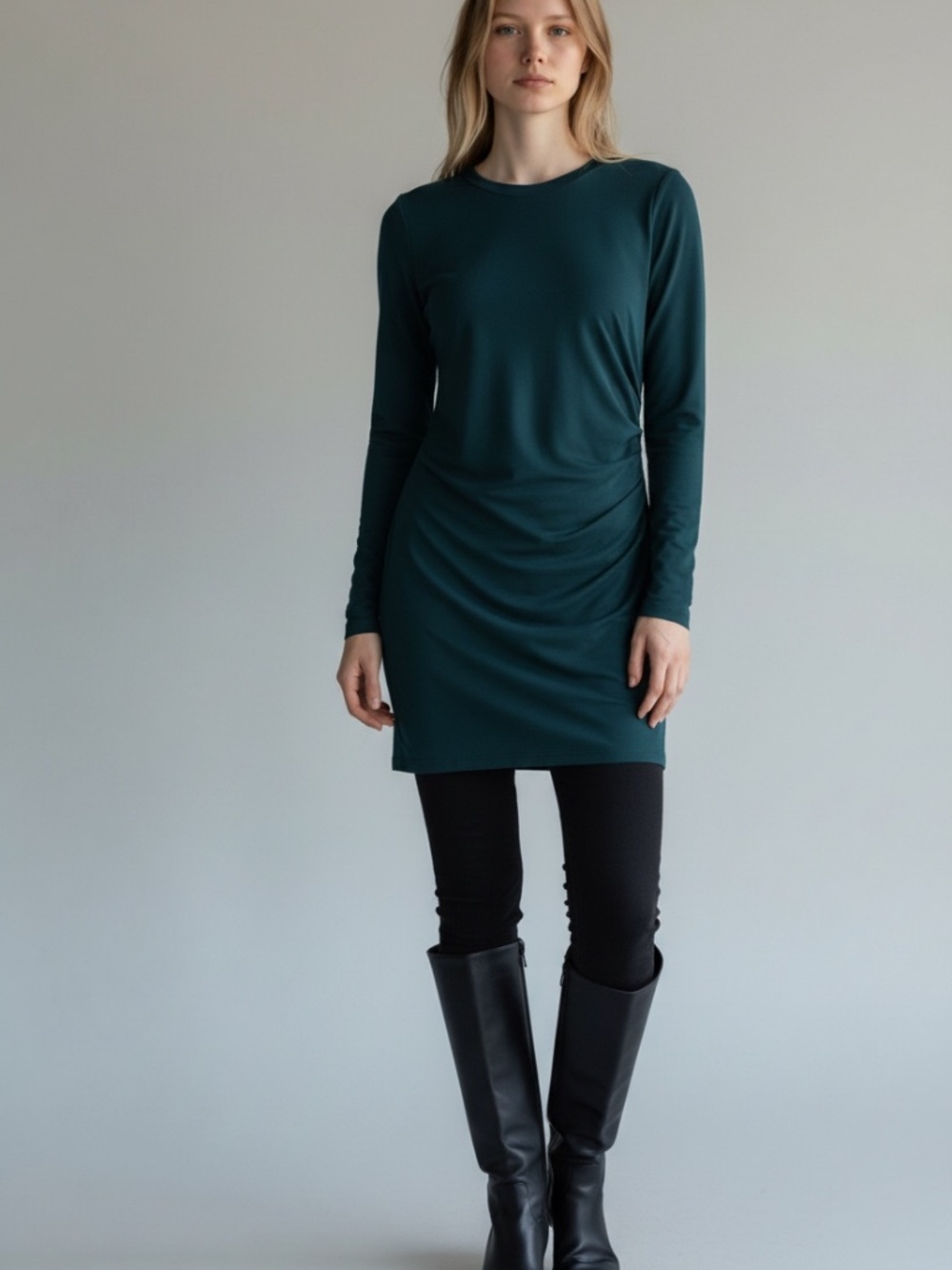Open Edit Common Era Teal Long-Sleeve Side-Drape Dress Size Medium